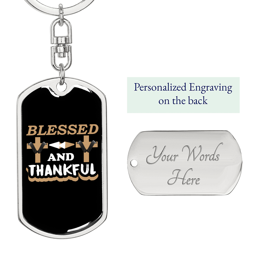 Blessed And Thankful Keychain Stainless Steel or 18k Gold Dog Tag Keyring-Express Your Love Gifts