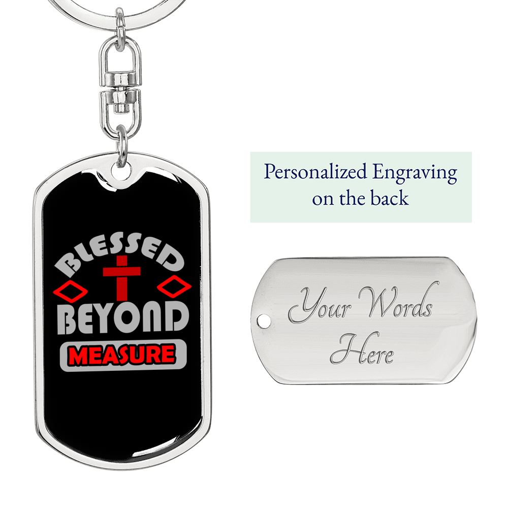 Blessed Beyond Keychain Stainless Steel or 18k Gold Dog Tag Keyring-Express Your Love Gifts