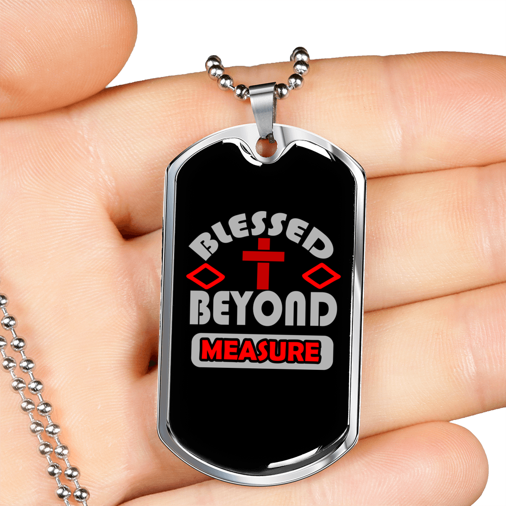 Blessed Beyond Measure Cross Necklace Stainless Steel or 18k Gold Dog Tag 24" Chain-Express Your Love Gifts