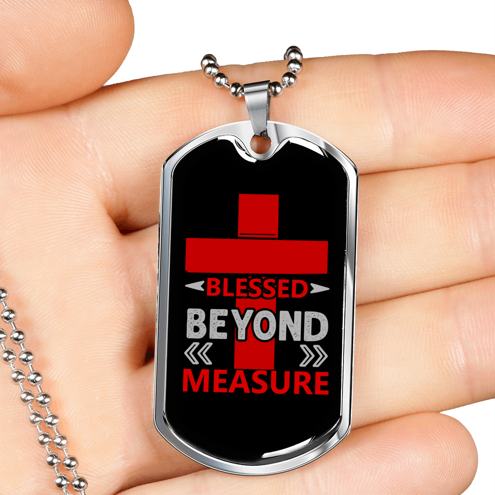 Blessed Beyond Measure Red Cross Necklace Stainless Steel or 18k Gold Dog Tag 24" Chain-Express Your Love Gifts