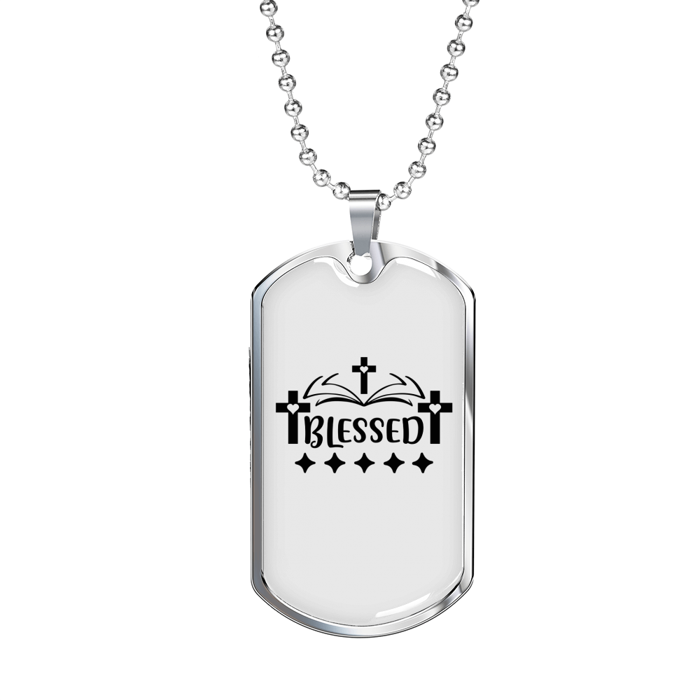 Blessed Necklace Stainless Steel or 18k Gold Dog Tag 24" Chain-Express Your Love Gifts
