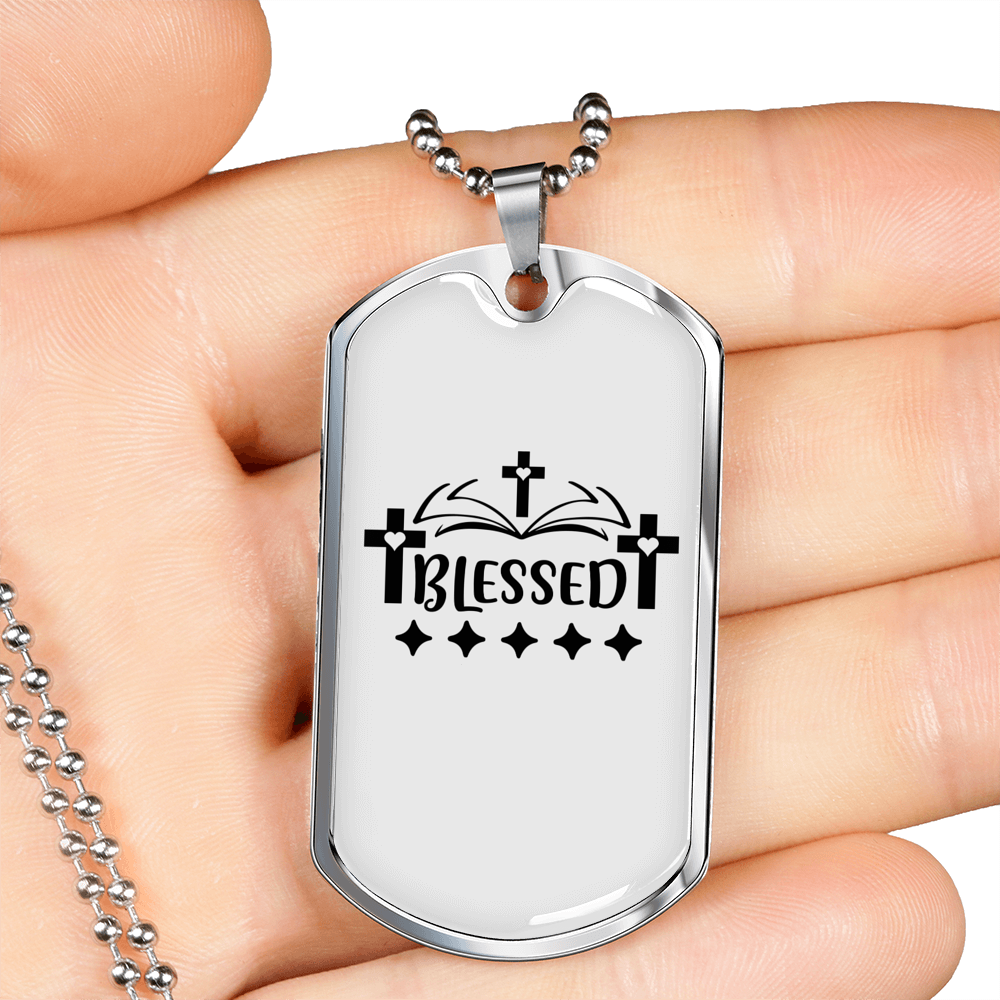 Blessed Necklace Stainless Steel or 18k Gold Dog Tag 24" Chain-Express Your Love Gifts