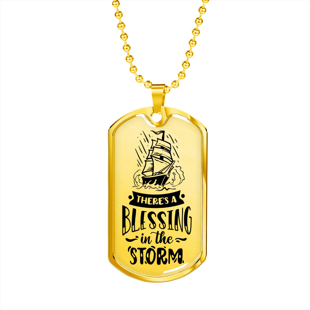 Blessing In The Storm Necklace Stainless Steel or 18k Gold Dog Tag 24" Chain-Express Your Love Gifts