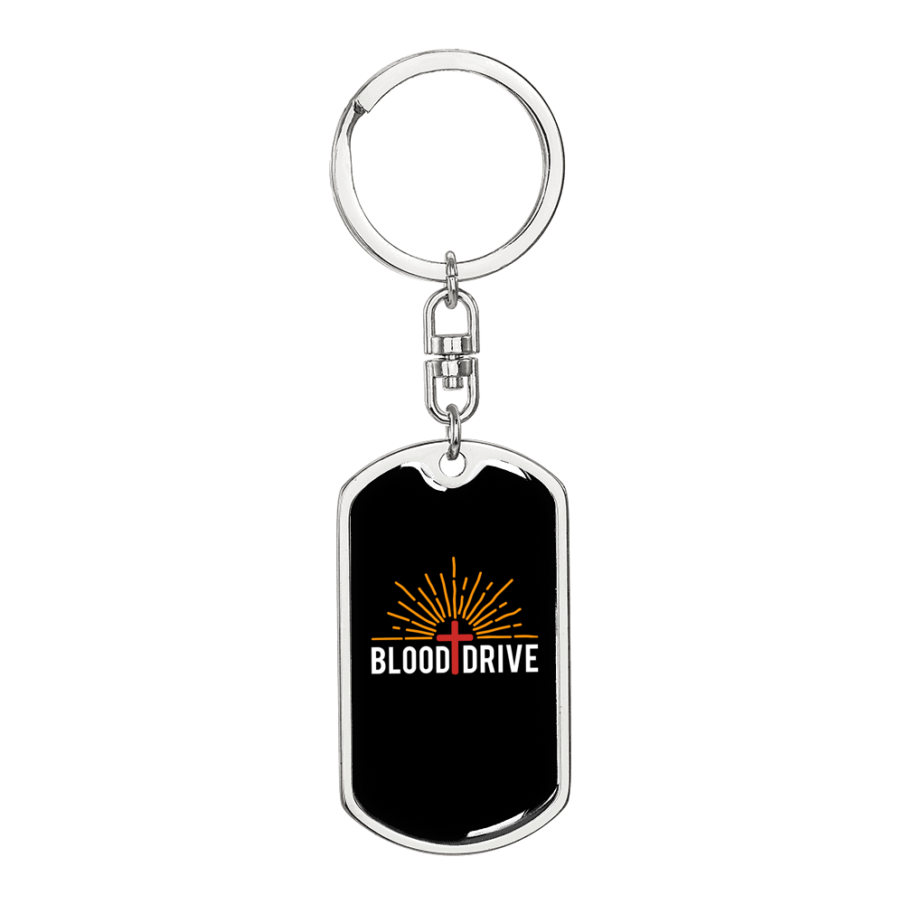 Blood Drive Cross Keychain Stainless Steel or 18k Gold Dog Tag Keyring-Express Your Love Gifts