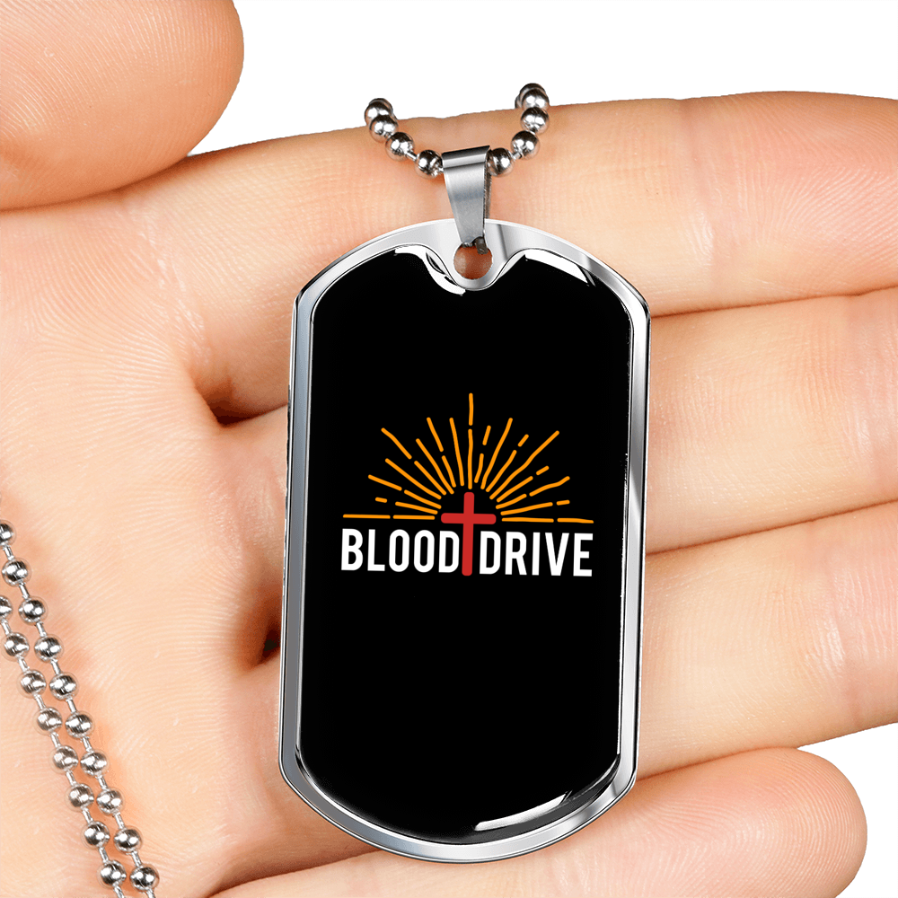 Blood Drive Cross Necklace Stainless Steel or 18k Gold Dog Tag 24" Chain-Express Your Love Gifts