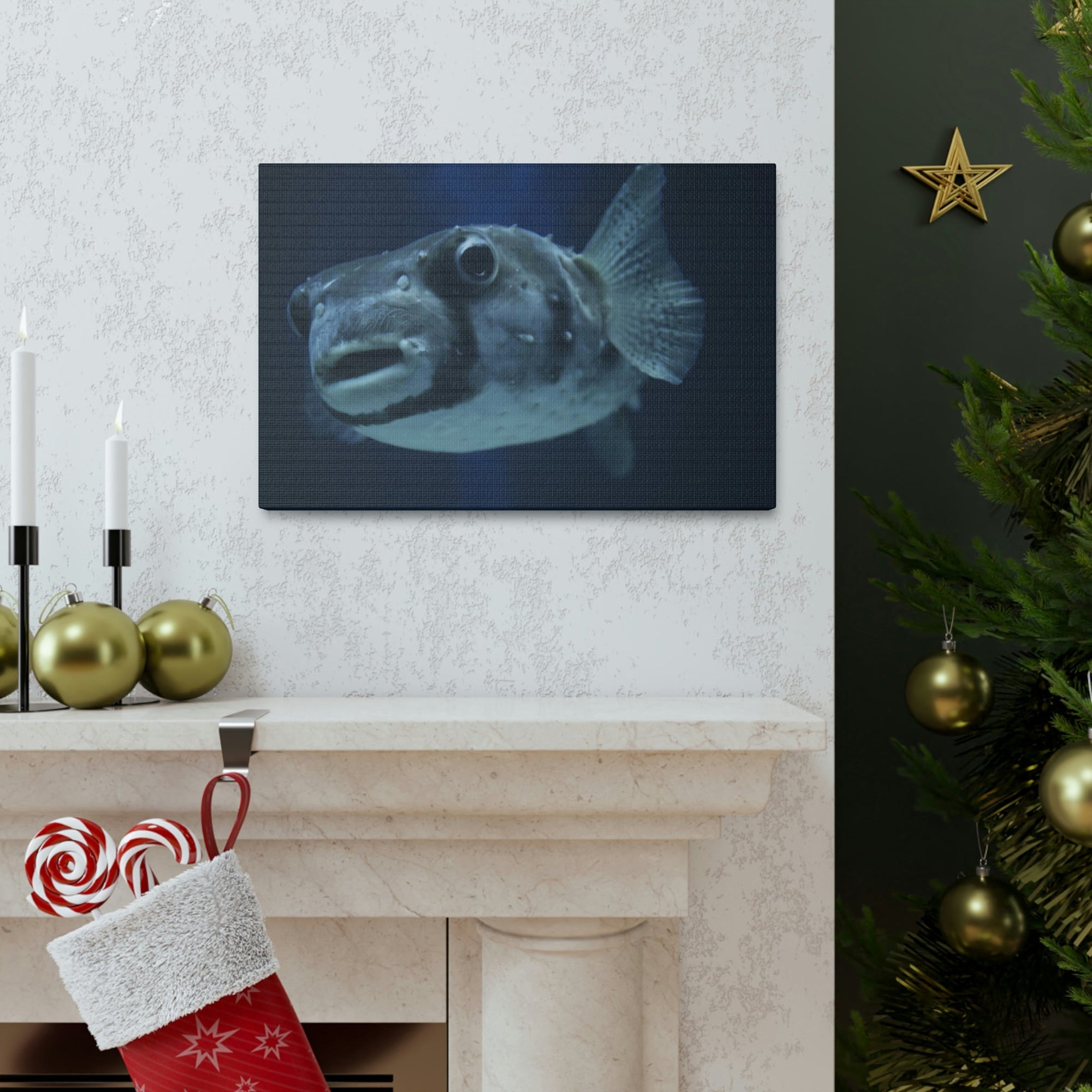 Scripture Walls Blowfish Hunting Blowfish on Hunt Print Animal Wall Art Wildlife Canvas Prints Wall Art Ready to Hang Unframed-Express Your Love Gifts