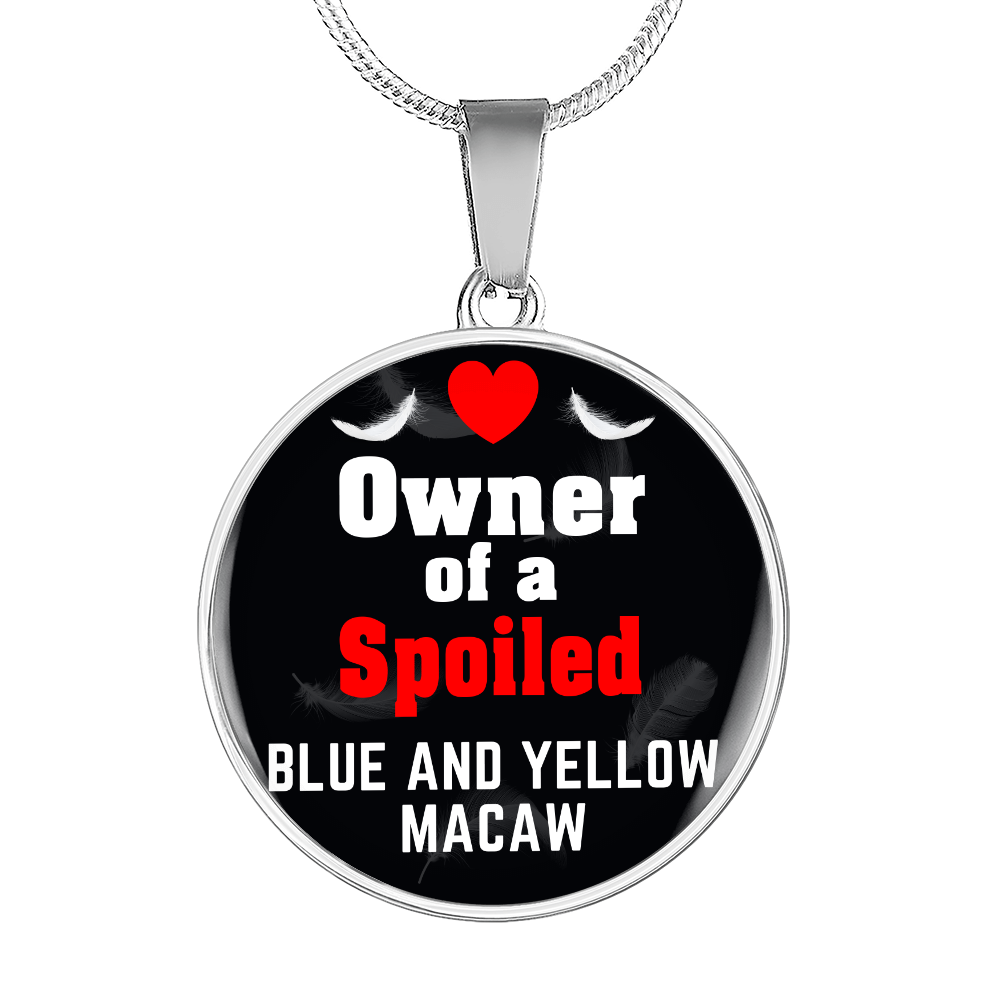 Blue and Yellow Macaw Bird Owner Necklace Circle Pendant Stainless Steel or 18k Gold 18-22"-Express Your Love Gifts