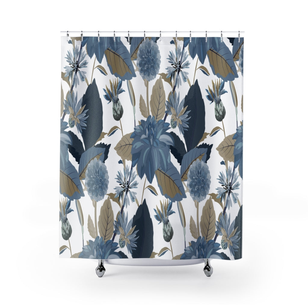 Blue Cornflowers Dahlias Stylish Design 71" x 74" Elegant Waterproof Shower Curtain for a Spa-like Bathroom Paradise Exceptional Craftsmanship-Express Your Love Gifts