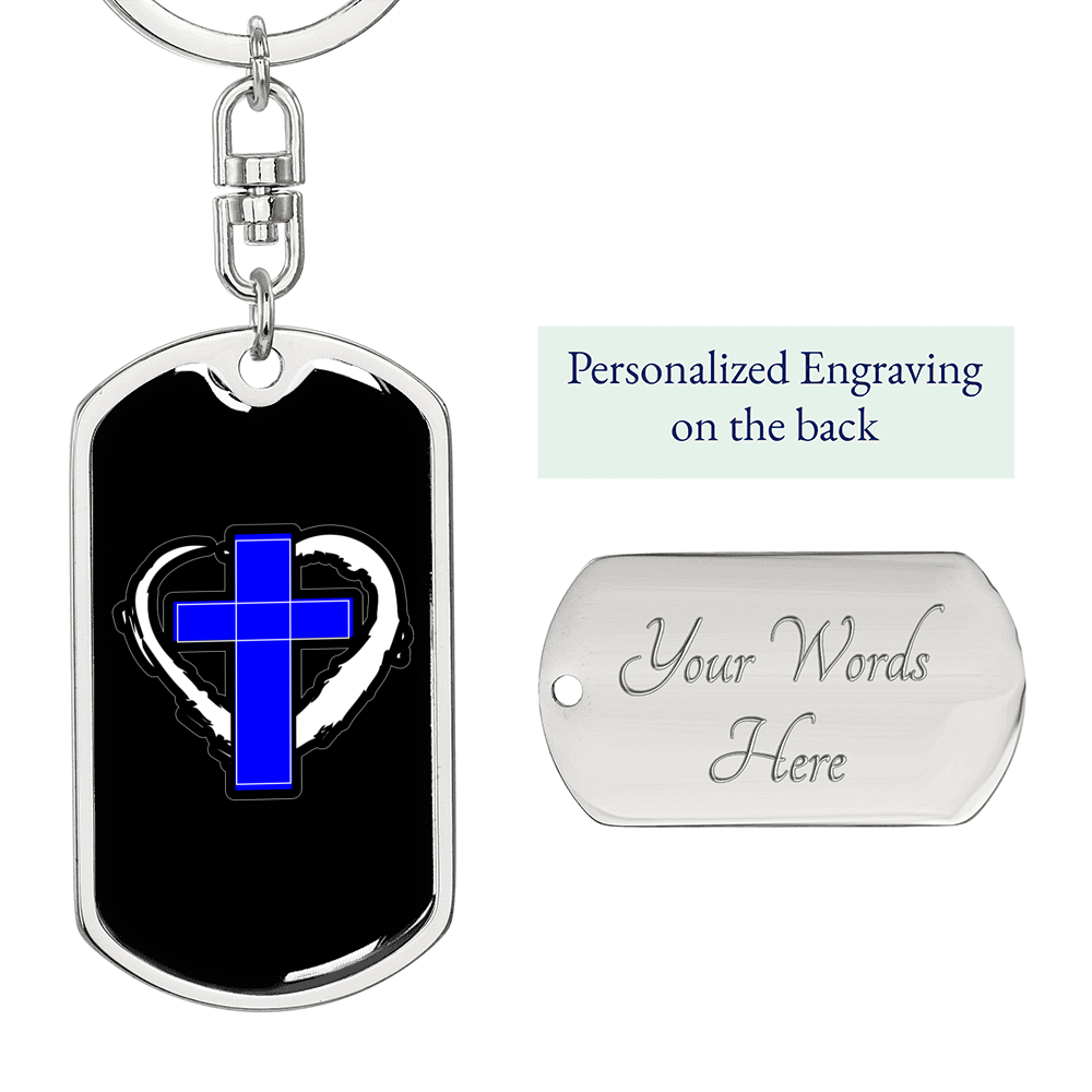 Blue Cross Keychain Stainless Steel or 18k Gold Dog Tag Keyring-Express Your Love Gifts