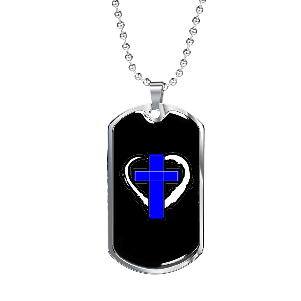 Blue Cross Necklace Stainless Steel or 18k Gold Dog Tag 24" Chain-Express Your Love Gifts
