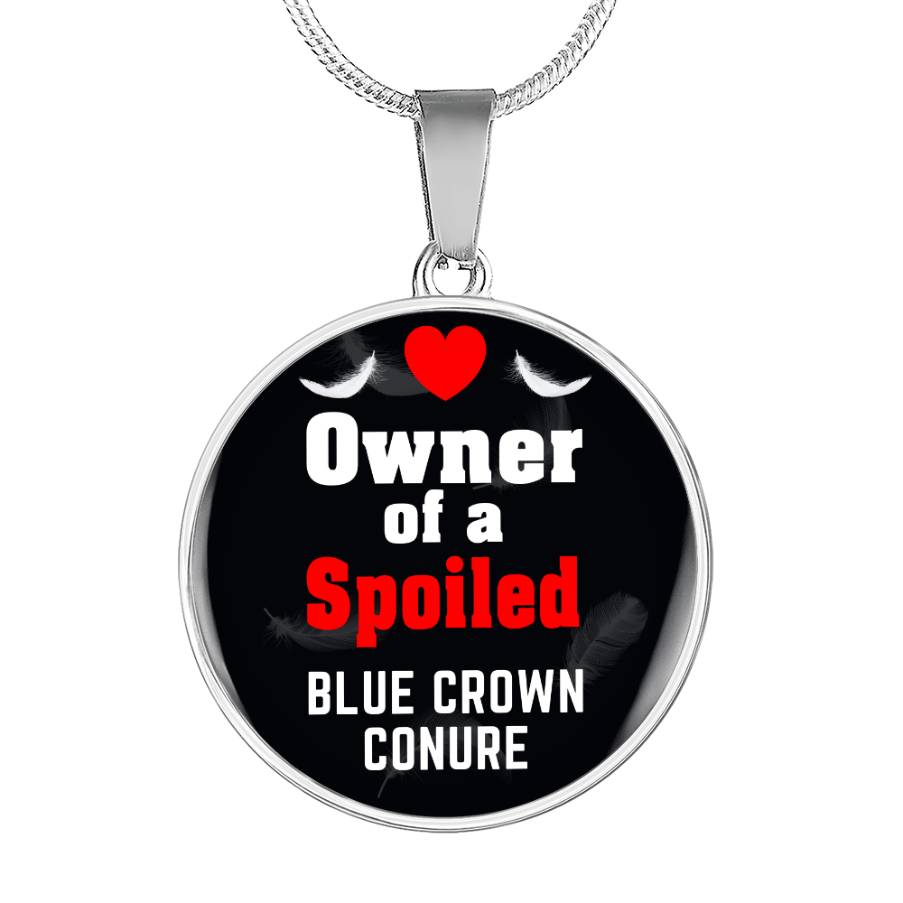 Blue Crown Conure Bird Owner Necklace Circle Pendant Stainless Steel or 18k Gold 18-22"-Express Your Love Gifts