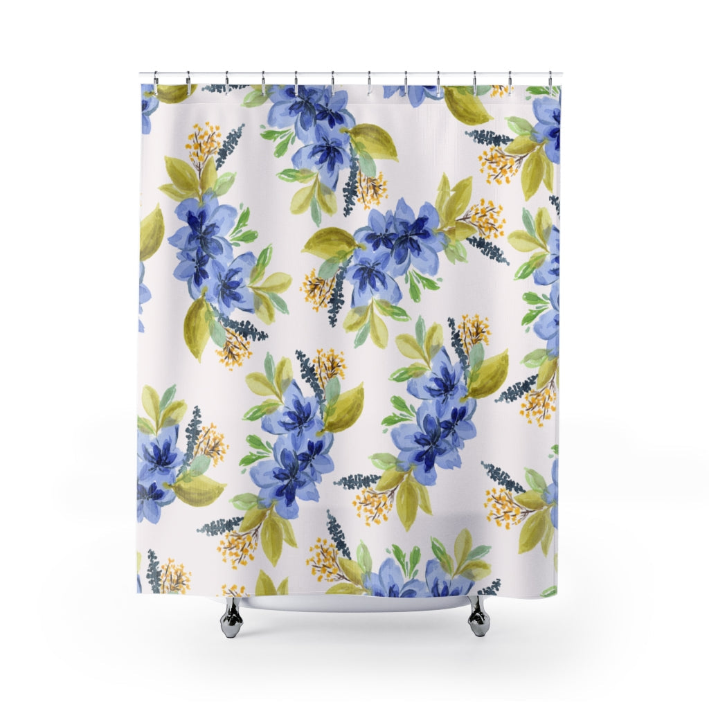 Blue Flowers Yellow Stylish Design 71&quot; x 74&quot; Elegant Waterproof Shower Curtain for a Spa-like Bathroom Paradise Exceptional Craftsmanship-Express Your Love Gifts