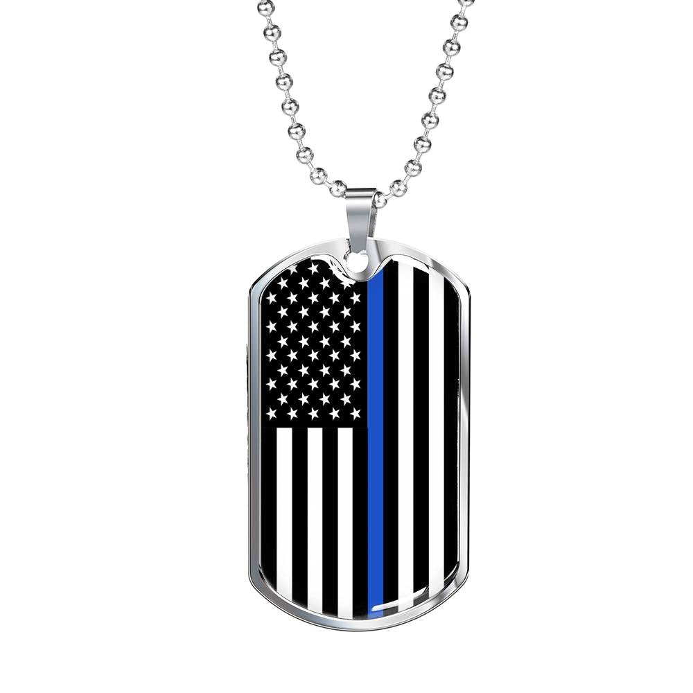 Blue Line Flag Necklace Blue Line Dog Tag Stainless Steel or 18k Gold Finish 24" Ball Chain-Express Your Love Gifts