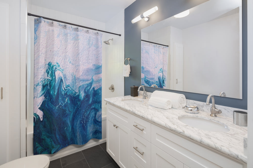 Blue Ocean Abstract Stylish Design 71" x 74" Elegant Waterproof Shower Curtain for a Spa-like Bathroom Paradise Exceptional Craftsmanship-Express Your Love Gifts