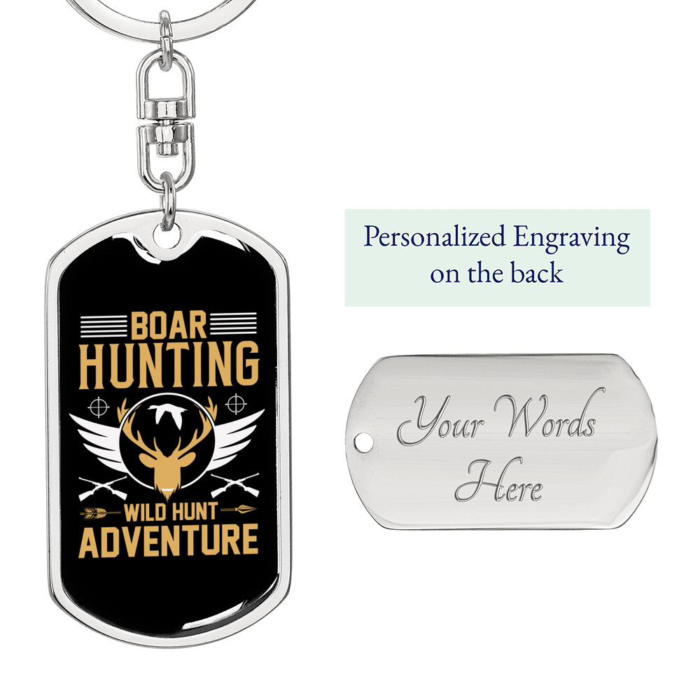 Boar Hunter'S Keychain Gift Stainless Steel or 18k Gold Dog Tag Keyring-Express Your Love Gifts