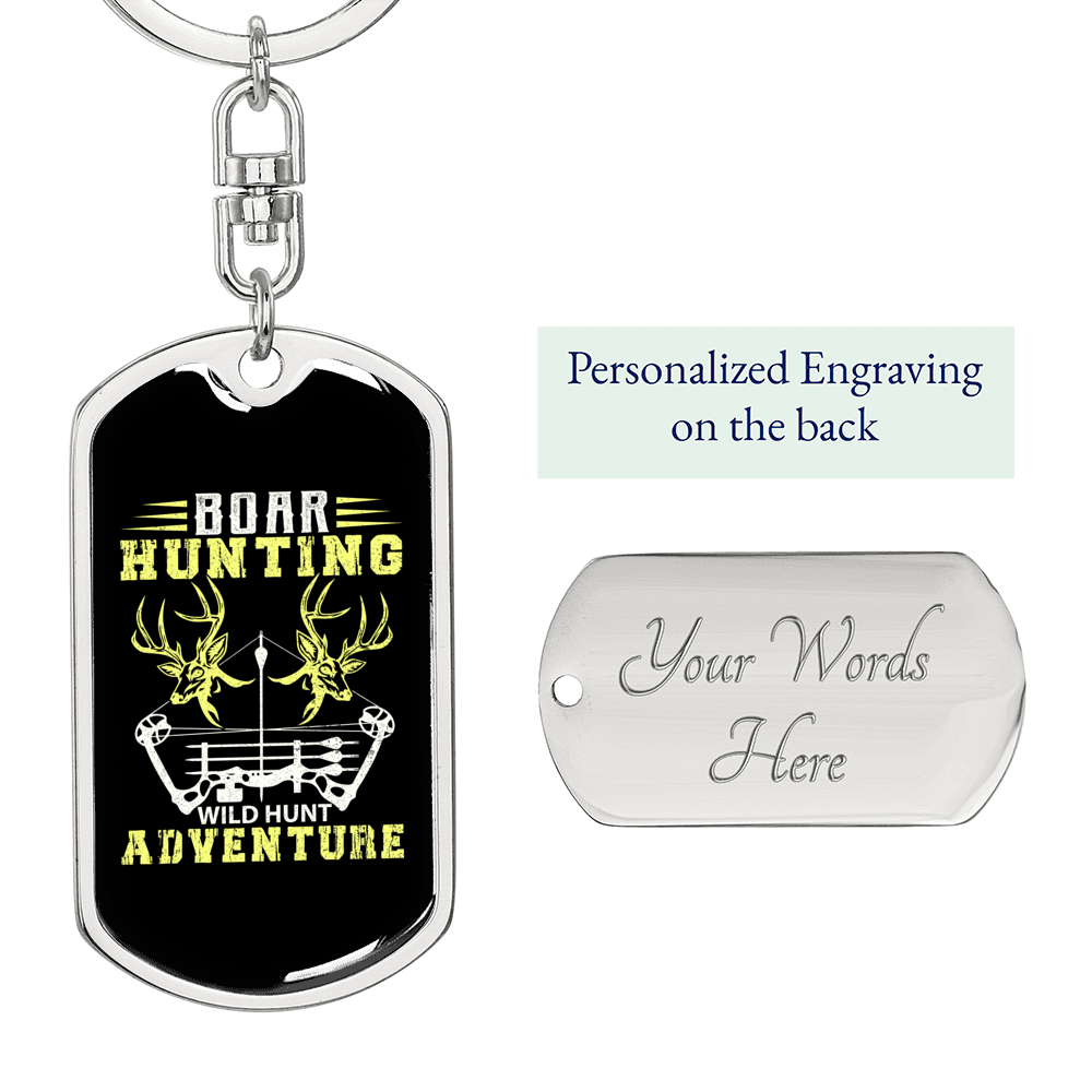 Boar Hunting Adventure Keychain Stainless Steel or 18k Gold Dog Tag Keyring-Express Your Love Gifts