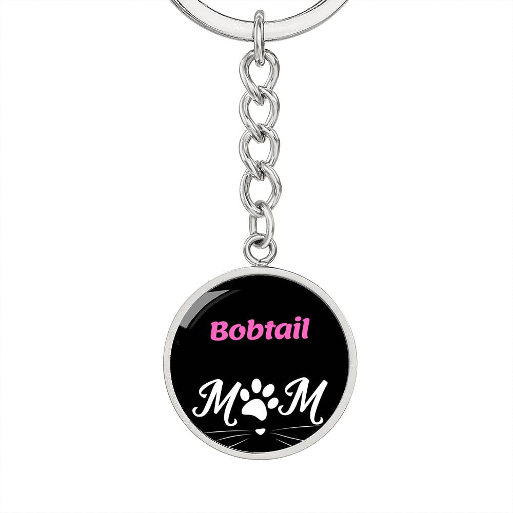 Bobtail Cat Mom Keychain Stainless Steel or 18k Gold Circle Pendant-Express Your Love Gifts