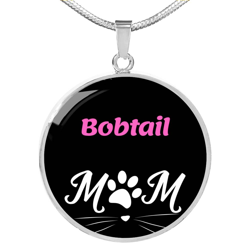 Bobtail Cat Mom Necklace Circle Pendant Stainless Steel or 18k Gold 18-22"-Express Your Love Gifts