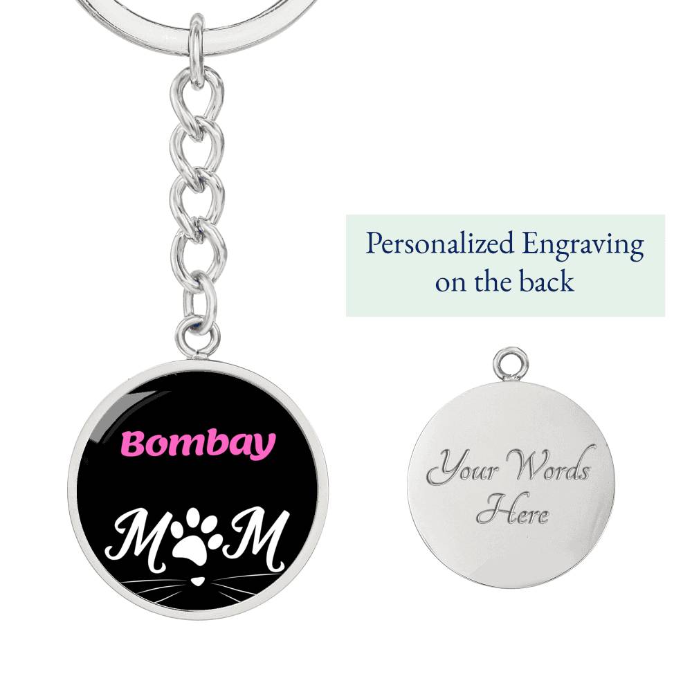 Bombay Cat Mom Keychain Stainless Steel or 18k Gold Circle Pendant-Express Your Love Gifts