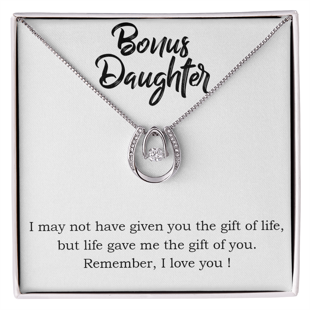 Bonus Daughter Gift of You Lucky Horseshoe Necklace Message Card 14k w CZ Crystals-Express Your Love Gifts