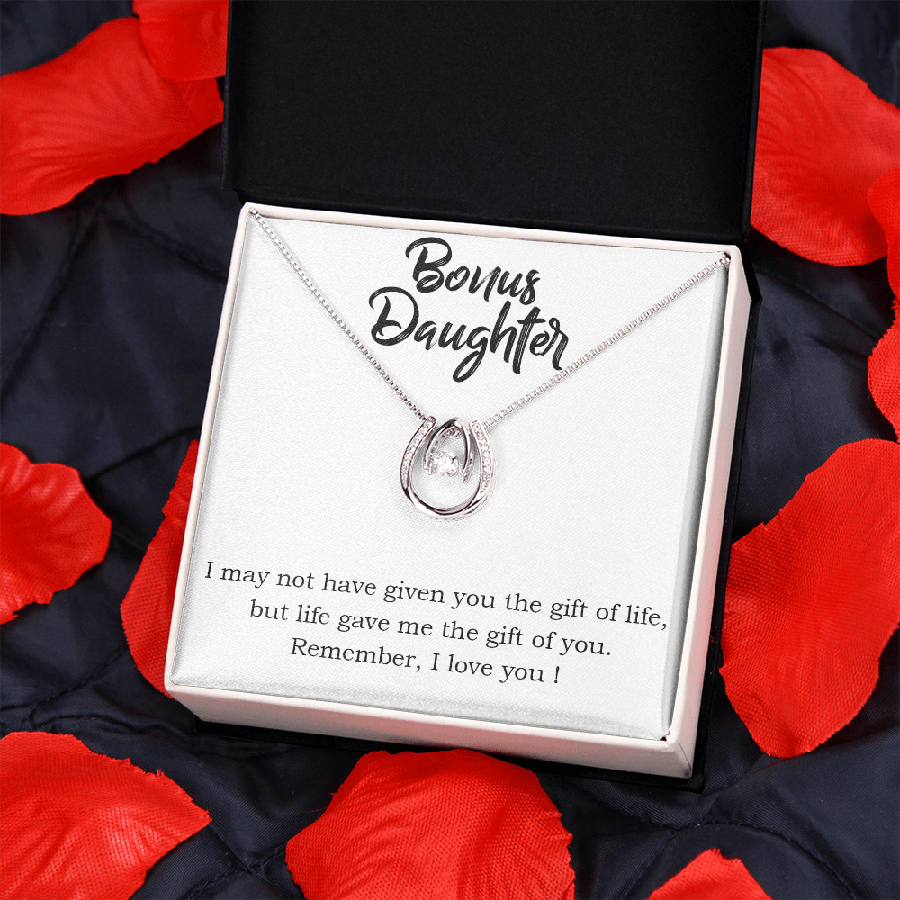 Bonus Daughter Gift of You Lucky Horseshoe Necklace Message Card 14k w CZ Crystals-Express Your Love Gifts