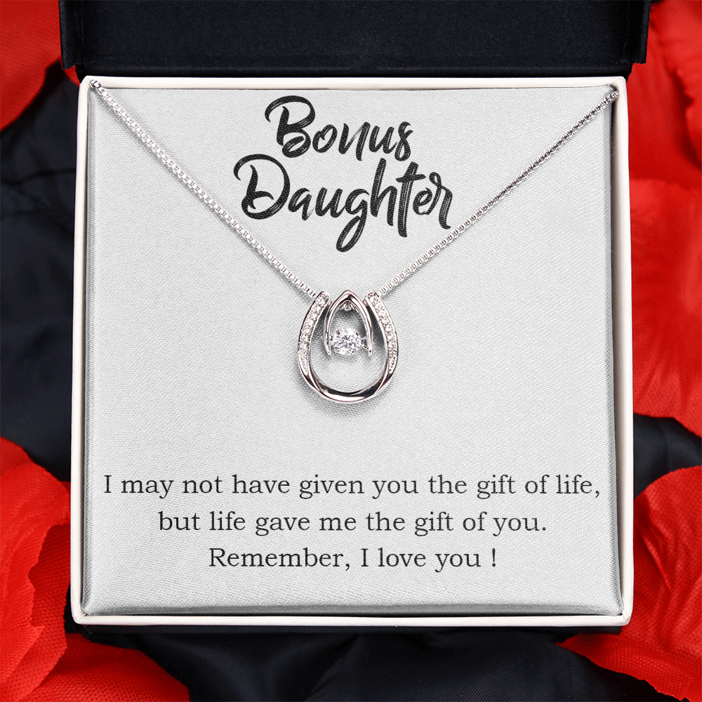 Bonus Daughter Gift of You Lucky Horseshoe Necklace Message Card 14k w CZ Crystals-Express Your Love Gifts