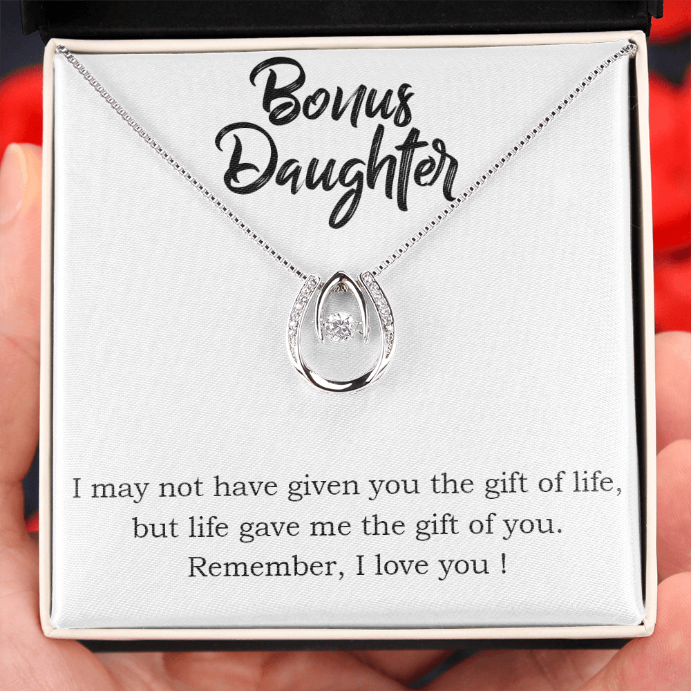 Bonus Daughter Gift of You Lucky Horseshoe Necklace Message Card 14k w CZ Crystals-Express Your Love Gifts