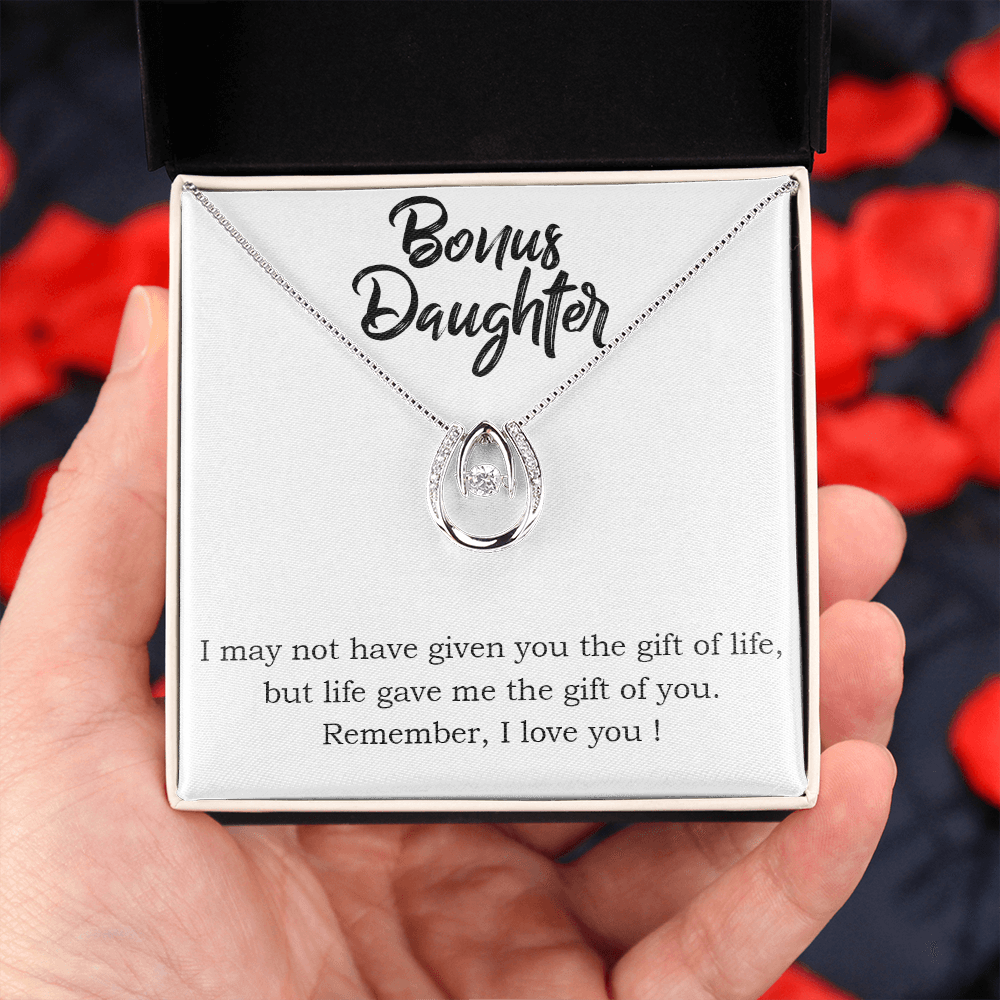 Bonus Daughter Gift of You Lucky Horseshoe Necklace Message Card 14k w CZ Crystals-Express Your Love Gifts