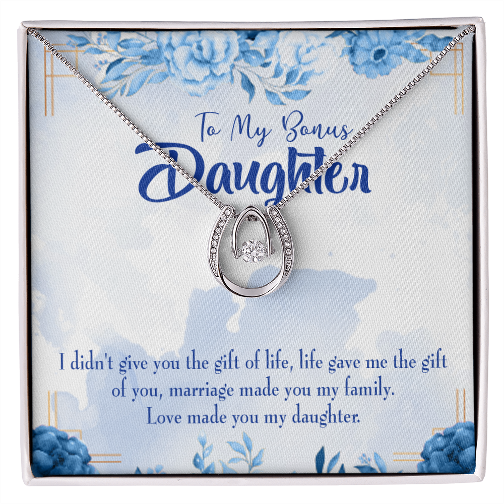 Bonus Daughter Lucky Horseshoe Necklace Message Card 14k w CZ Crystals-Express Your Love Gifts