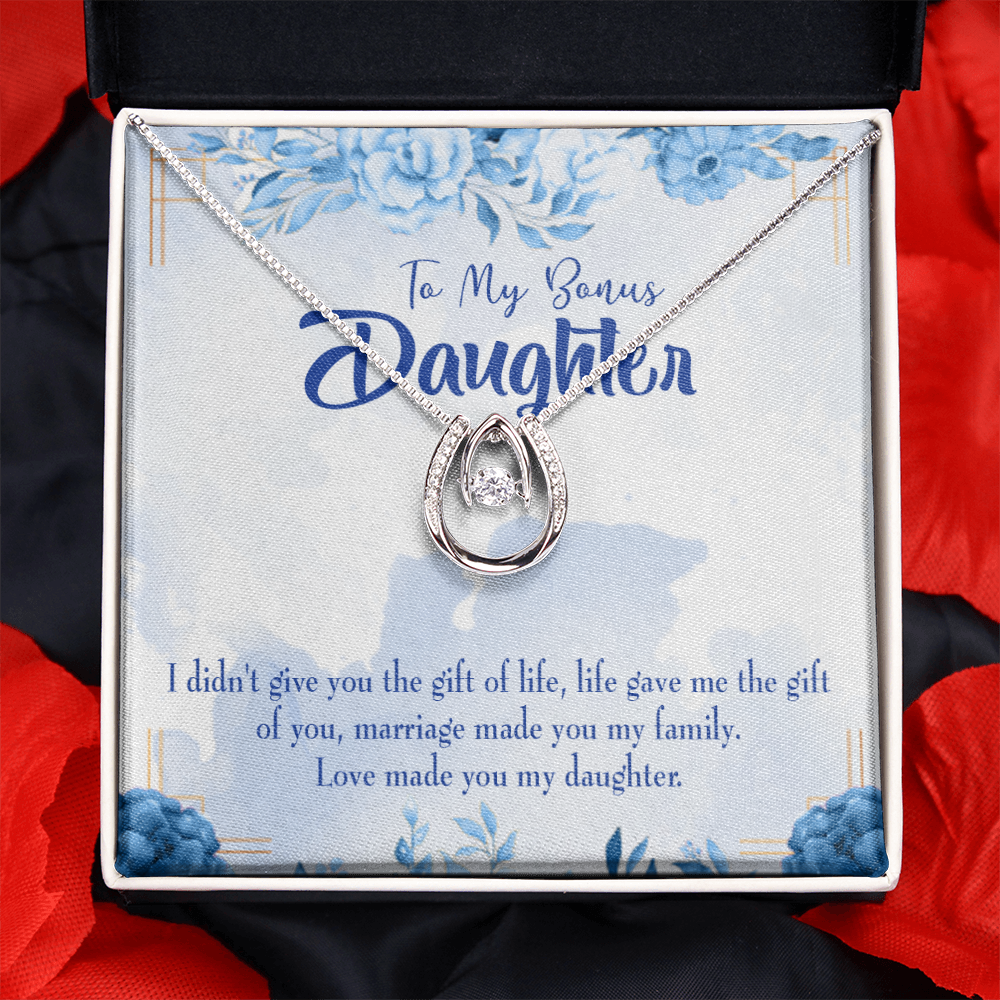 Bonus Daughter Lucky Horseshoe Necklace Message Card 14k w CZ Crystals-Express Your Love Gifts