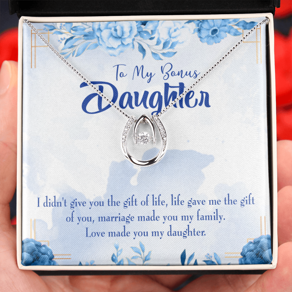 Bonus Daughter Lucky Horseshoe Necklace Message Card 14k w CZ Crystals-Express Your Love Gifts