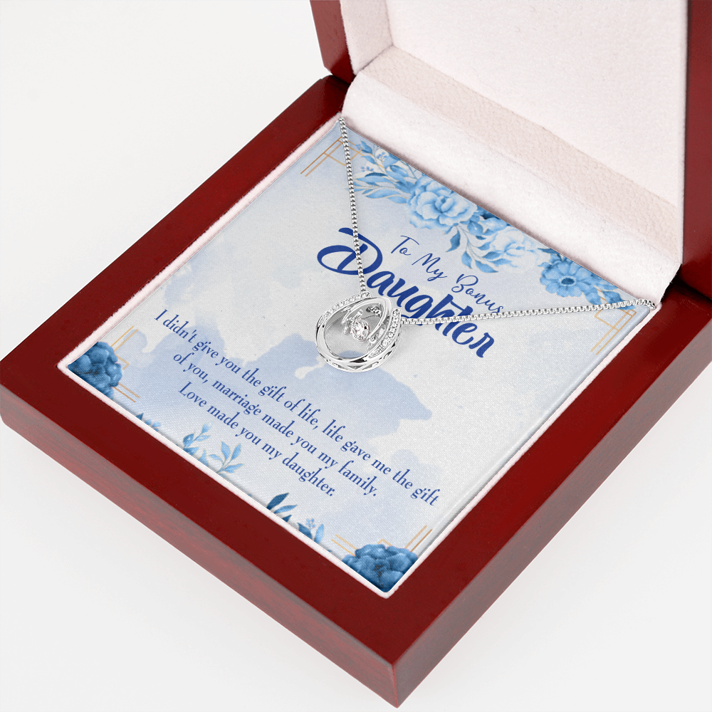 Bonus Daughter Lucky Horseshoe Necklace Message Card 14k w CZ Crystals-Express Your Love Gifts