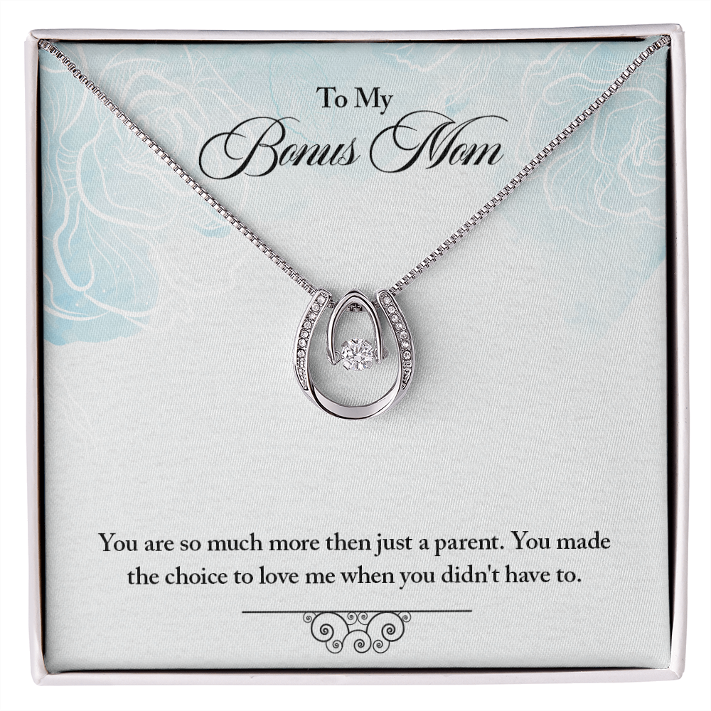 Bonus Mom Choose to Have Me Lucky Horseshoe Necklace Message Card 14k w CZ Crystals-Express Your Love Gifts