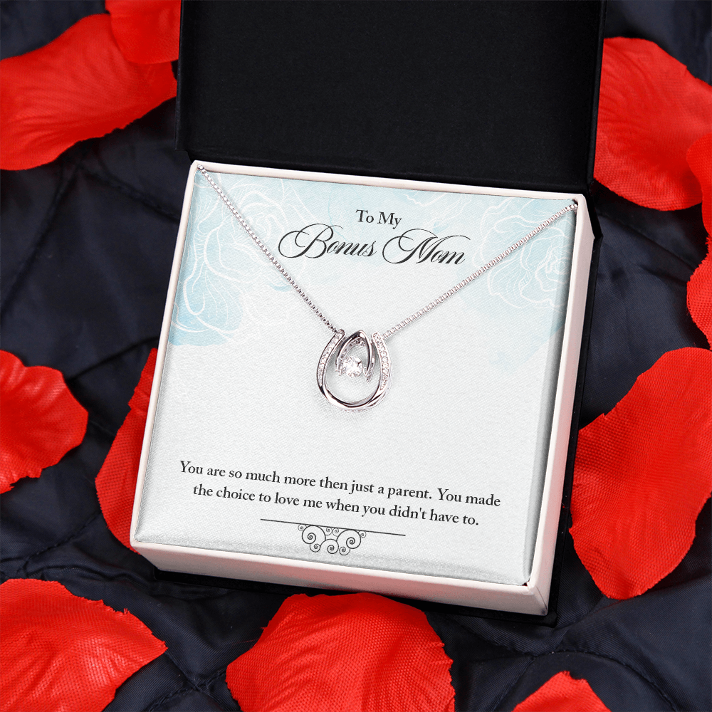 Bonus Mom Choose to Have Me Lucky Horseshoe Necklace Message Card 14k w CZ Crystals-Express Your Love Gifts