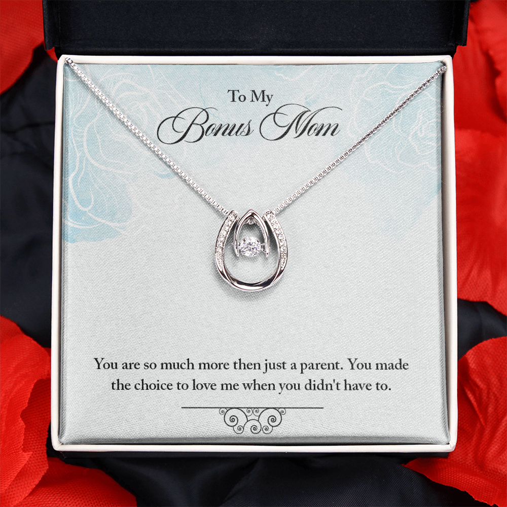 Bonus Mom Choose to Have Me Lucky Horseshoe Necklace Message Card 14k w CZ Crystals-Express Your Love Gifts