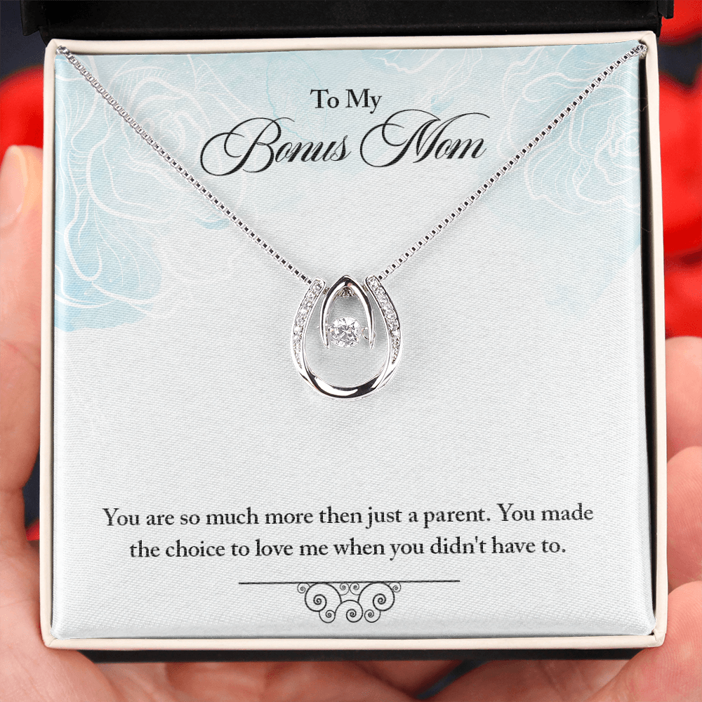 Bonus Mom Choose to Have Me Lucky Horseshoe Necklace Message Card 14k w CZ Crystals-Express Your Love Gifts