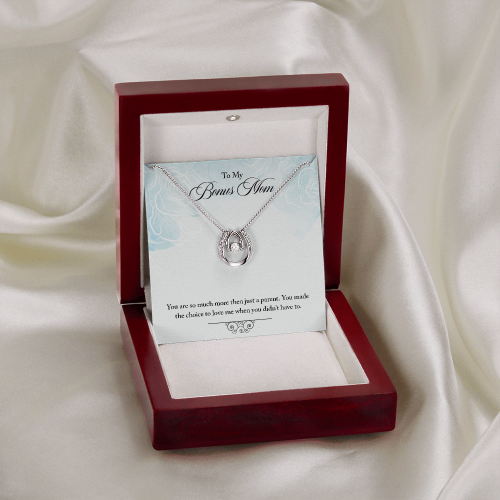 Bonus Mom Choose to Have Me Lucky Horseshoe Necklace Message Card 14k w CZ Crystals-Express Your Love Gifts