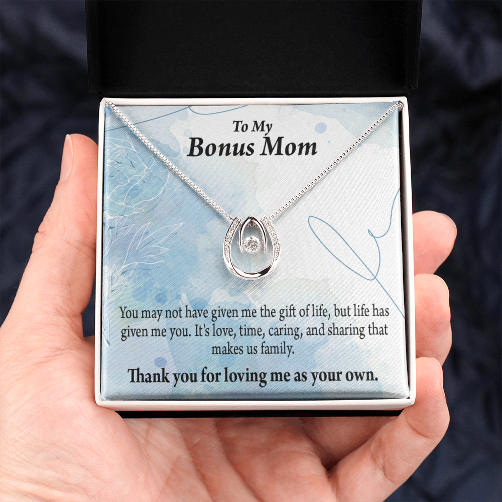 Bonus Mom Loving Me Lucky Horseshoe Necklace Message Card 14k w CZ Crystals-Express Your Love Gifts