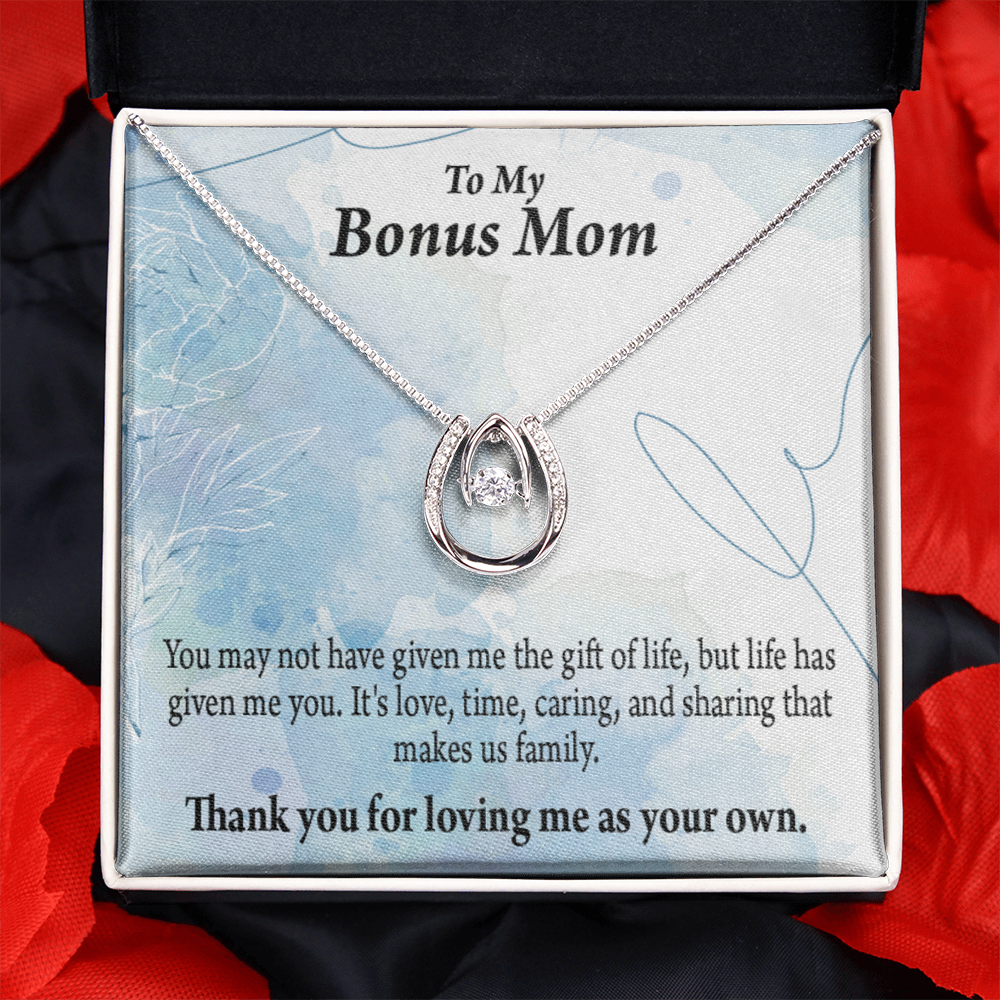 Bonus Mom Loving Me Lucky Horseshoe Necklace Message Card 14k w CZ Crystals-Express Your Love Gifts