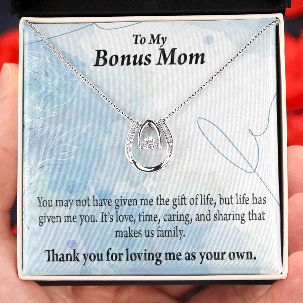 Bonus Mom Loving Me Lucky Horseshoe Necklace Message Card 14k w CZ Crystals-Express Your Love Gifts