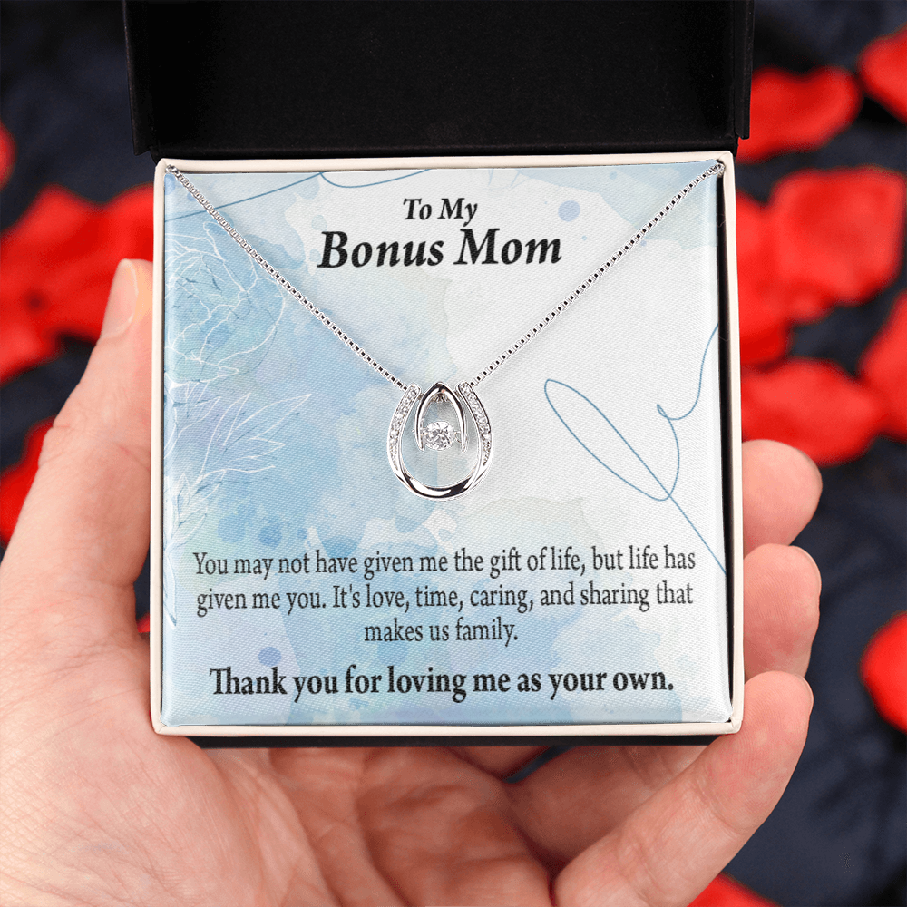 Bonus Mom Loving Me Lucky Horseshoe Necklace Message Card 14k w CZ Crystals-Express Your Love Gifts