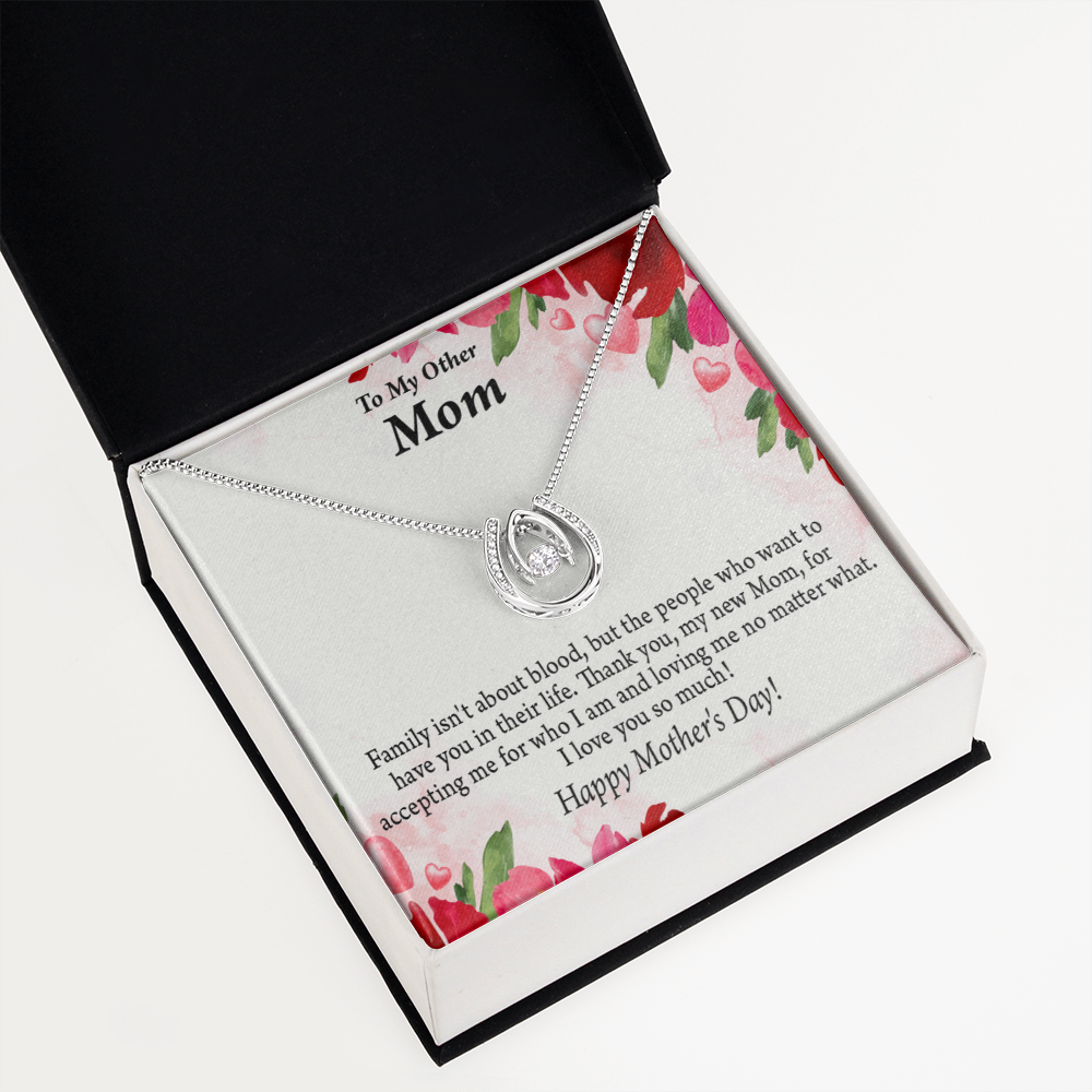 Bonus Mom My Unbiological Mom Lucky Horseshoe Necklace Message Card 14k w CZ Crystals-Express Your Love Gifts