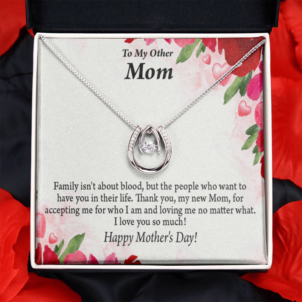 Bonus Mom My Unbiological Mom Lucky Horseshoe Necklace Message Card 14k w CZ Crystals-Express Your Love Gifts