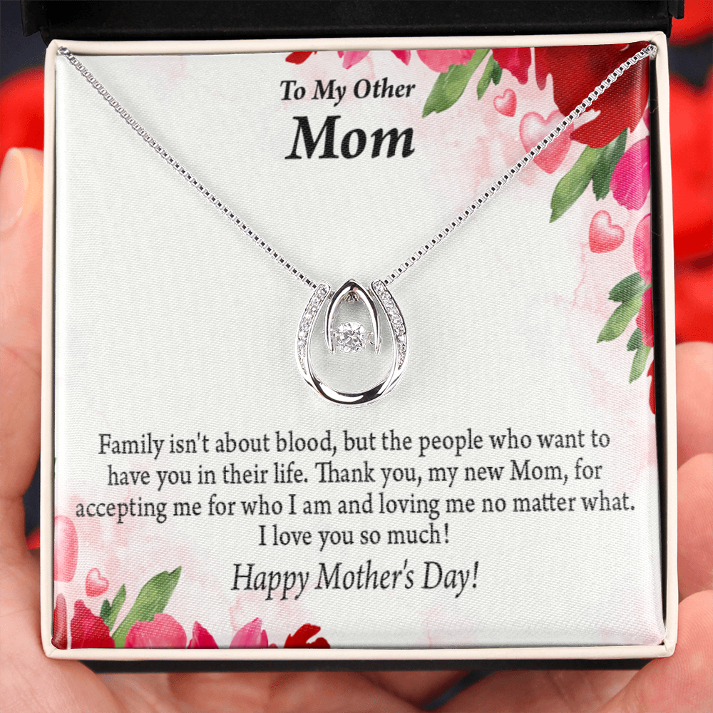 Bonus Mom My Unbiological Mom Lucky Horseshoe Necklace Message Card 14k w CZ Crystals-Express Your Love Gifts