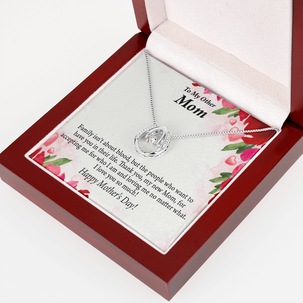 Bonus Mom My Unbiological Mom Lucky Horseshoe Necklace Message Card 14k w CZ Crystals-Express Your Love Gifts