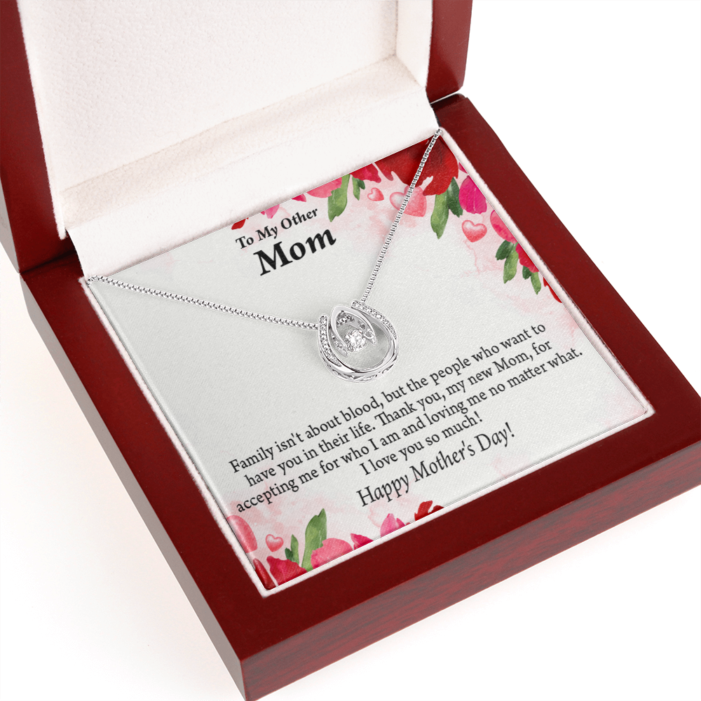 Bonus Mom My Unbiological Mom Lucky Horseshoe Necklace Message Card 14k w CZ Crystals-Express Your Love Gifts