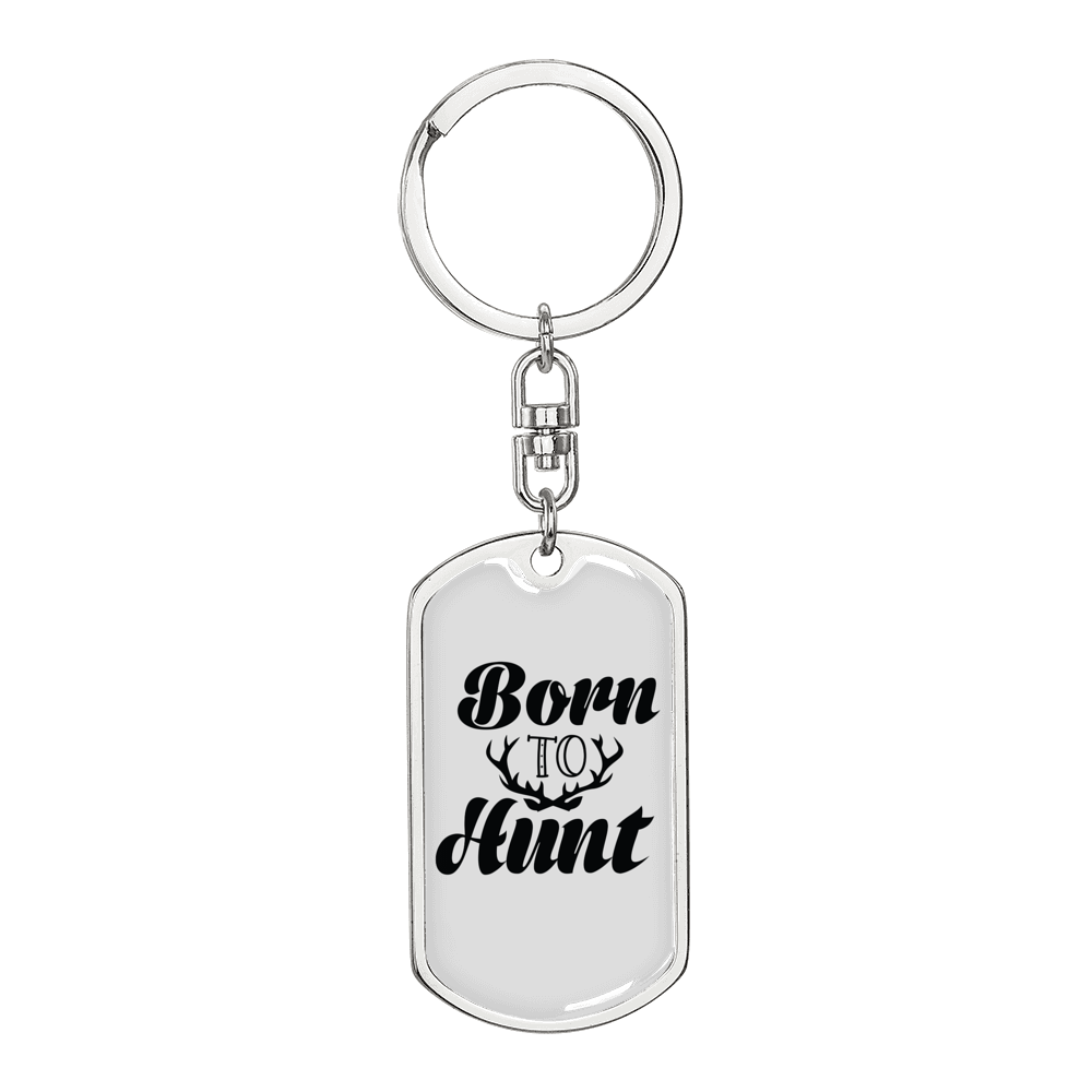Born To Hunt Antlers Keychain Stainless Steel or 18k Gold Dog Tag Keyring-Express Your Love Gifts