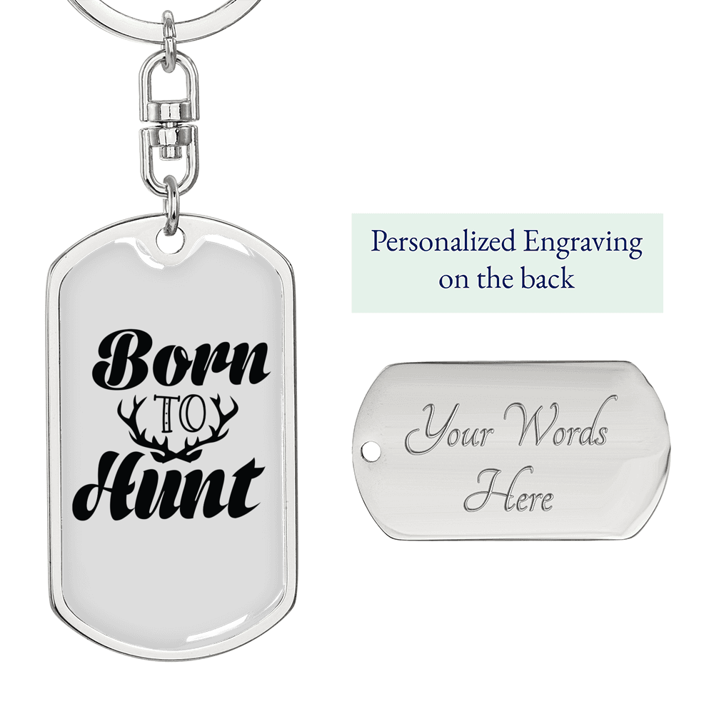 Born To Hunt Antlers Keychain Stainless Steel or 18k Gold Dog Tag Keyring-Express Your Love Gifts