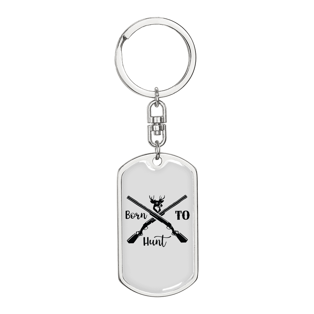 Born To Hunt Black Keychain Stainless Steel or 18k Gold Dog Tag Keyring-Express Your Love Gifts