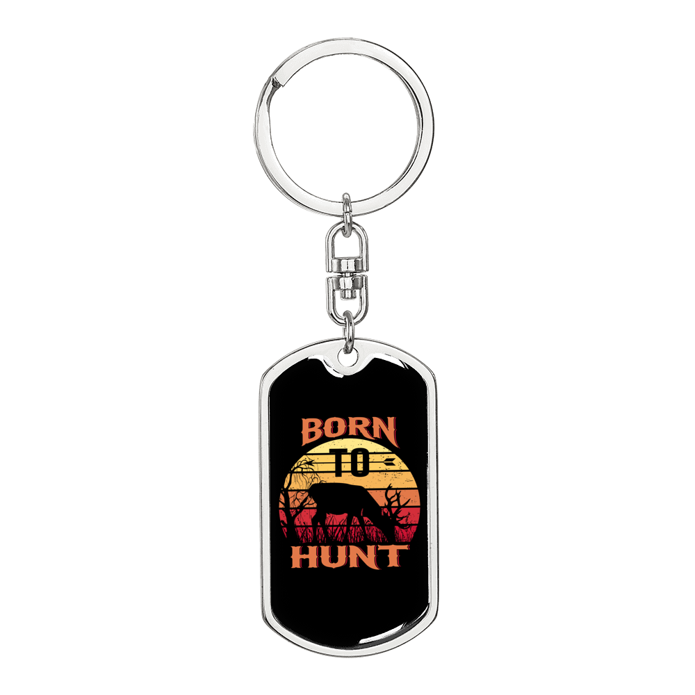 Born To Hunt Deer Keychain Stainless Steel or 18k Gold Dog Tag Keyring-Express Your Love Gifts